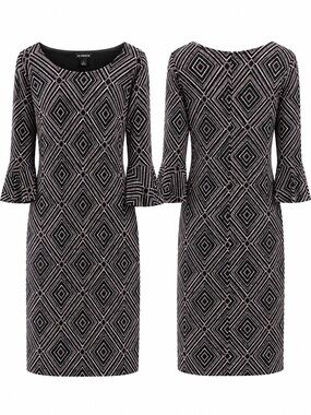 The Limited Black, Ivory & Blush Geometric Shift Dress Women’s Size 16